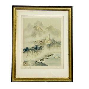 Chang Shu Chi “A VISIT TO THE TEMPLE" Vintage Chinese Wall Art Work Framed Decor